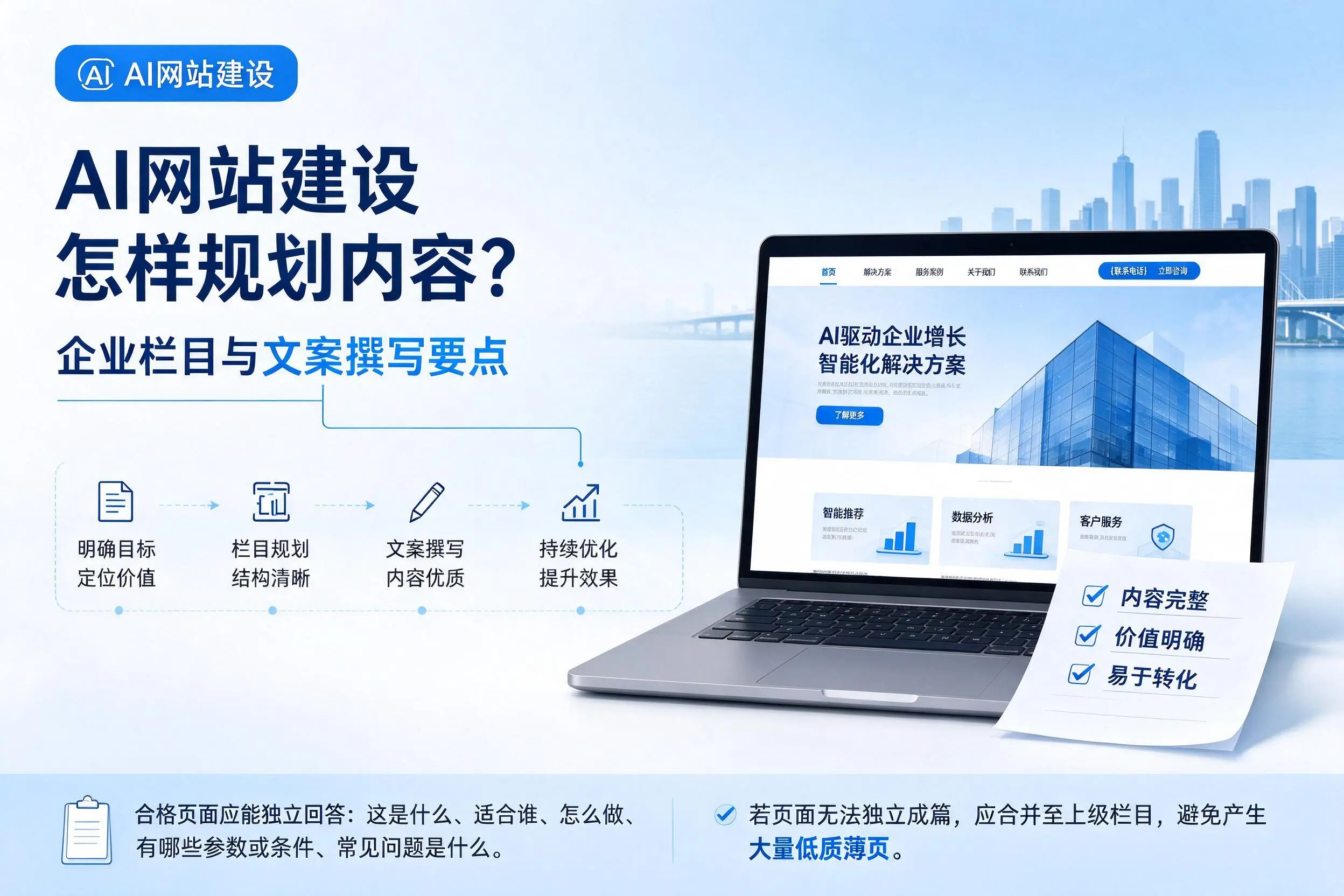 AI网站建设怎样规划内容？蚌埠企业栏目与文案撰写要点