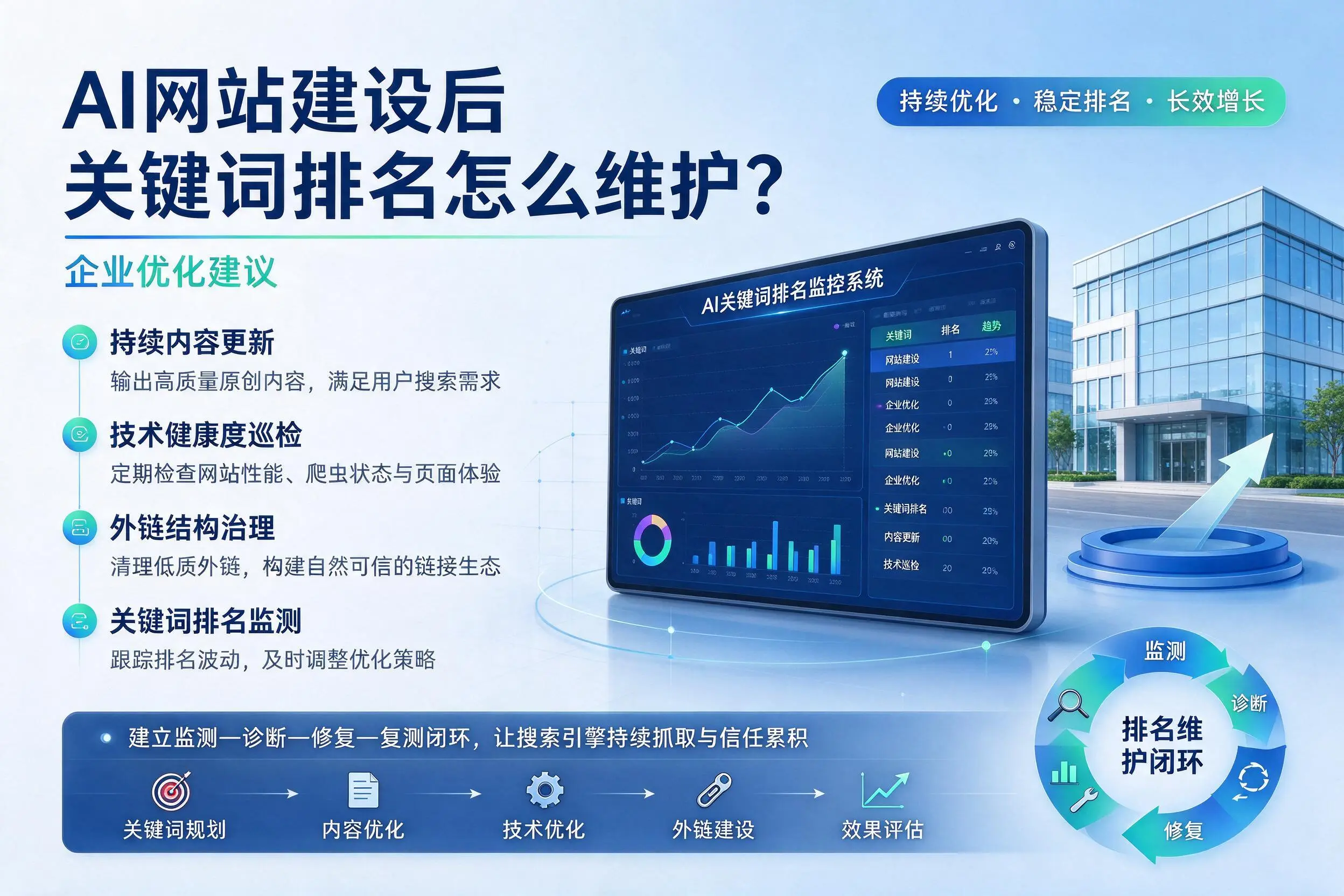 AI网站建设后关键词排名怎么维护？蚌埠企业优化建议