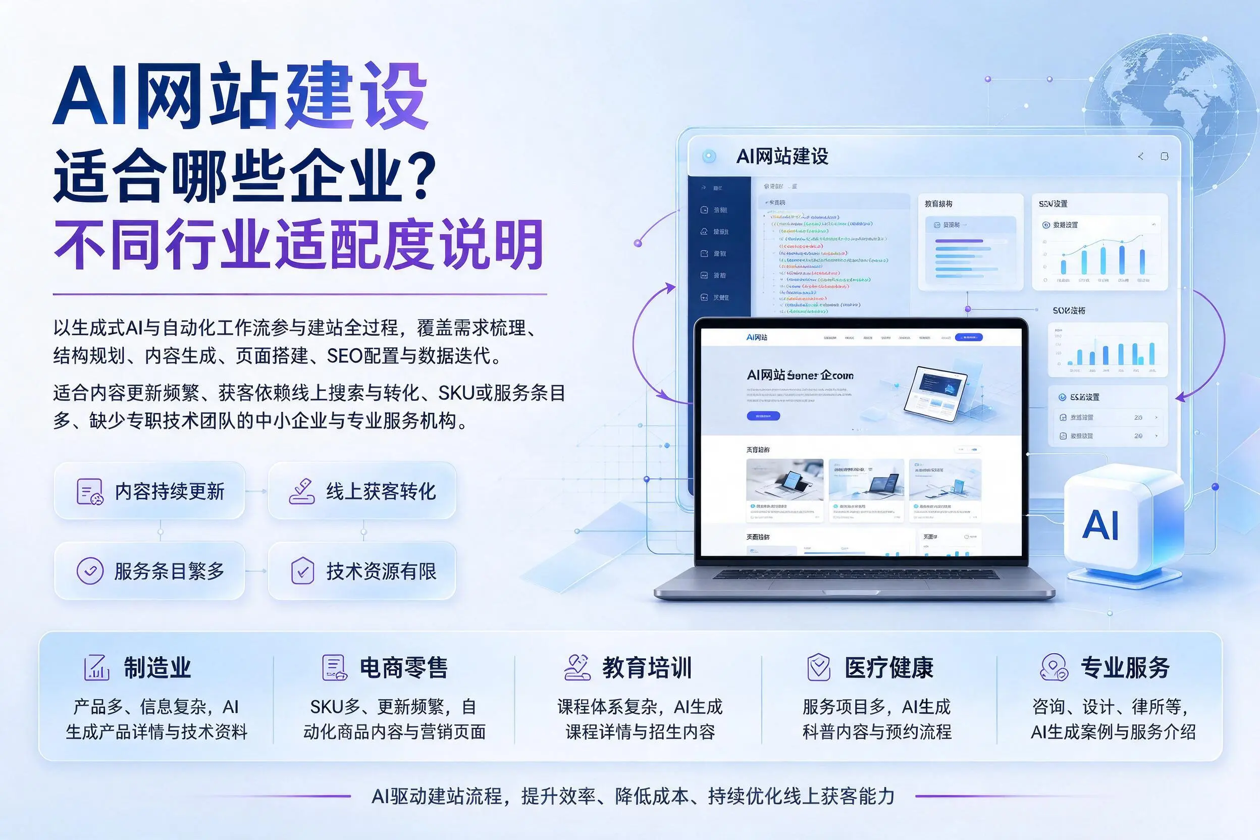AI网站建设适合哪些企业?蚌埠不同行业适配度说明